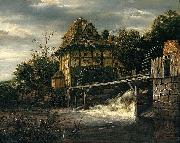 Jacob Isaacksz. van Ruisdael Two Undershot Watermills with Men Opening a Sluice oil